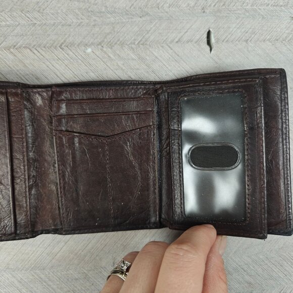 Vintage Fossil Men's Wallet Dark Brown Leather Trifold - Picture 4 of 8